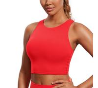 CRZ YOGA Butterluxe Mujeres Y-Espalda Elevado Cuello Palangre Sostén Deportivo - Acolchado Cultivo Tanque Tops Rojo Profundo 40