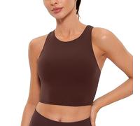 CRZ YOGA Butterluxe Mujeres Y-Espalda Elevado Cuello Palangre Sostén Deportivo - Acolchado Cultivo Tanque Tops Gris Pardo 36