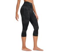 CRZ YOGA Butterluxe para Mujer Cintura Alta Salón Legging 48cm - Ejercicio Capri Yoga Pantalones Flores De Tinte Negro 40