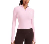 CRZ YOGA De las Mujeres Butterluxe Camisas Manga Larga Media Cremallera Pull-Over Atlética Recortada Tops Peonía Rosa 40