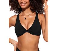 CRZ YOGA De las Mujeres Cuello en V Bikini Traje de Baño Espalda Cruzada Top de Natación Acolchada Negro 36