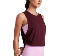 CRZ YOGA Mujer Crop Top Camiseta Sin Mangas de Fitness Ropa Deportiva Cuello Redondo Berry Heather 40