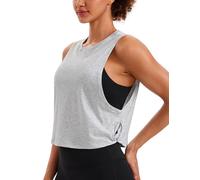 CRZ YOGA Mujer Crop Top Camiseta Sin Mangas de Fitness Ropa Deportiva Cuello Redondo Gris Claro Brezo 36
