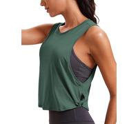 CRZ YOGA Mujer Crop Top Camiseta Sin Mangas de Fitness Ropa Deportiva Cuello Redondo Verde Grafito 46
