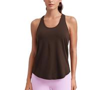 CRZ YOGA Mujeres Algodón Pima Y-Espalda Ejercicio Camisetas Sin Mangas Ligera Suelta Sin Manga Atlética Gimnasia Camisas Marrón Fudge Caliente 46
