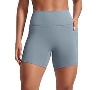 CRZ YOGA Mujeres Butterlift Shorts Levantamiento Glúteos con Bolsillos 13cm - Sin Costura Frontal Yoga Cintura Alta Azul Belga 42