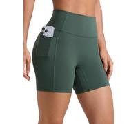 CRZ YOGA Mujeres Butterlift Shorts Levantamiento Glúteos con Bolsillos 13cm - Sin Costura Frontal Yoga Cintura Alta Verde Bosque Oscuro 42