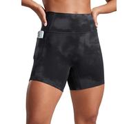 CRZ YOGA Mujeres Butterlift Shorts Levantamiento Glúteos con Bolsillos 13cm - Sin Costura Frontal Yoga Cintura Alta Flores De Tinte Negro 44