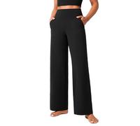 CRZ YOGA Mujeres Butterlift Talle Alto Pantalones Anchos con Bolsillos 74cm - Yoga Salón Confortable Negro 36