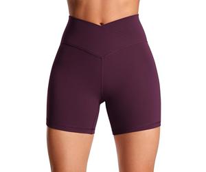 CRZ YOGA Mujeres Butterluxe Crossover Cintura Alta Yoga Pantalones Cortos de Motorista - 13cm Morado Oscuro 42