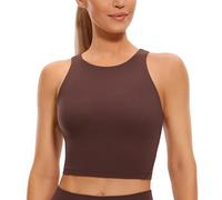CRZ YOGA Mujeres Butterluxe Elevado Cuello Palangre Deportes Sujetador- U Espalda Acolchado Cultivo Cima Gris Pardo 36