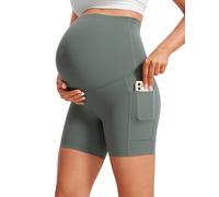 CRZ YOGA Mujeres Butterluxe Maternidad Yoga Bermudas con Bolsillo Ejercicio Correr Atlético sobre el Vientre - 13cm Sabio Gris 42