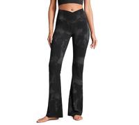 CRZ YOGA Mujeres Butterluxe V Cintura Cruzada Pantalones de Campana Cintura Alta Yoga Leggings - 78cm Flores De Tinte Negro 40