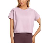 CRZ YOGA Mujeres Pima Cotton Loose Crop Tops Athletic Gym Shirt Casual T-Shirt Workout Camisas de Manga Corta Peonía Rosa 42