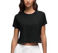 CRZ YOGA Mujeres Pima Cotton Loose Crop Tops Athletic Gym Shirt Casual T-Shirt Workout Camisas de Manga Corta Negro 38