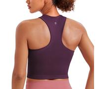 CRZ YOGA Mujeres Sin Costura De Cordoncillo Elevado Cuello Deportes Sujetador - Acolchado Cultivo Tanque Cima Morado Oscuro 38
