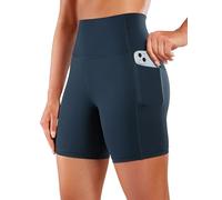 CRZ YOGA Mujeres Yoga Pantalones Cortos - 15 cm Cintura Alta Motociclista Pantalones Cortos con Bolsillos True Navy - 6'' 40