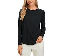 CRZ YOGA Pima Cotton Workout Camisas de Manga Larga para Mujer Athletic Crewneck Yoga Casual Tops Camiseta Lisa Negro 40