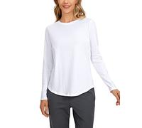 CRZ YOGA Pima Cotton Workout Camisas de Manga Larga para Mujer Athletic Crewneck Yoga Casual Tops Camiseta Lisa Blanco 40