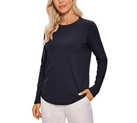 CRZ YOGA Pima Cotton Workout Camisas de Manga Larga para Mujer Athletic Crewneck Yoga Casual Tops Camiseta Lisa Azul Marino 44