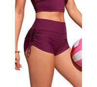 CRZ YOGA Shorts de baño de Cintura Alta para Mujer con Pliegues Laterales Ajustables Rojo 44