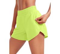 CRZ YOGA Shorts de Running elásticos de Cintura Media para Mujer con Bolsillos Amarillo Neón 38