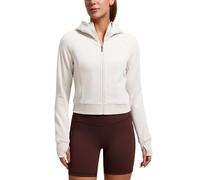 CRZ YOGA Womens Cropped Hoodie Full Zip Jacket Athletic Casual Sudaderas de Manga Larga con Agujeros para los Pulgares Blanca Lechosa 44