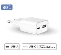 CS 30W (30 y 18W) USB A + C PD GaN Reciclado Blanco