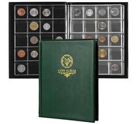 CS48200GR - Álbum de monedas con 200 bolsillos, libro para coleccionar monedas con 10 páginas, soporte de rejilla de 33 x 33 mm, para libras, peniques, centavos, dólares, níquel (verde)