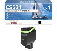 CS531 75M0H10 75M0H20 75M0H30 75M0H40 Cartucho de Tóner Compatible para Lexmark CS531dw CX532adwe Impresoras, Alto Rendimiento 15800 Páginas, Impresión de Alta Definición,Black-1 Pack