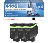 CS531 75M0H10 75M0H20 75M0H30 75M0H40 Cartucho de Tóner Compatible para Lexmark CS531dw CX532adwe Impresoras, Alto Rendimiento 15800 Páginas, Impresión de Alta Definición,Black-3 Pack