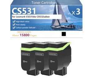 CS531 75M0H10 75M0H20 75M0H30 75M0H40 Cartucho de Tóner Compatible para Lexmark CS531dw CX532adwe Impresoras, Alto Rendimiento 15800 Páginas, Impresión de Alta Definición,Black-3 Pack