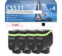 CS531 75M0H10 75M0H20 75M0H30 75M0H40 Cartucho de Tóner de Alto Rendimiento para Lexmark CS531dw CX532adwe Impresoras, Impresión de Alto Volumen,Black-4 Pack