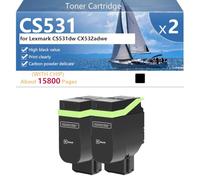 CS531 75M0H10 75M0H20 75M0H30 75M0H40 Cartucho de Tóner de Alto Rendimiento para Lexmark CS531dw CX532adwe Impresoras, Impresión de Alto Volumen,Black-2 Pack