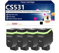CS531 Cartucho de Tóner de Alta Capacidad de Repuesto para Lexmark CS531dw CX532adwe CS632dwe CX635adwe Impresoras, Impresión de Alta Definición, 3000 Páginas,Black-4 Pack