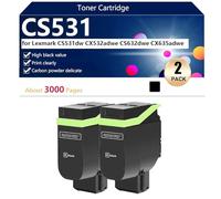 CS531 Cartucho de Tóner de Alta Capacidad de Repuesto para Lexmark CS531dw CX532adwe CS632dwe CX635adwe Impresoras, Impresión de Alta Definición, 3000 Páginas,Black-2 Pack