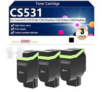 CS531 Cartucho de Tóner para Lexmark CS531dw CX532adwe CS632dwe CX635adwe Impresoras, 3000 Páginas,Black-3 Pack