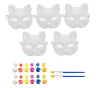 Csafyrt 1 set Cat Mask & Glow in the Dark Paint, incluye 5 Cat Mask Therian con malla de ojos y 2 tiras de pintura de neón y 2 cepillos, Kit de bricolaje de Halloween para Masquerade Cosplay