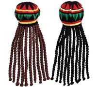 Csafyrt 2 pcs sombrero jamaicano gorro rasta suave de punto tradicional con 18 con rastas largas y marrones coloridas cómodas pelucas de rastas divertidas elásticas para fiesta, cosplay, halloween