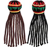Csafyrt 2 pcs sombrero jamaicano gorro rasta suave de punto tradicional con 18 con rastas largas y marrones coloridas cómodas pelucas de rastas divertidas elásticas para fiesta, cosplay, halloween