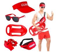 Csafyrt Accesorios de salvavidas 5 piezas/juego de rol de juego Finish Play El equipo de salvavidas incluye sombrero, gafas de sol, silbato, riñonera y disfraz de flotador para Halloween, vestirse