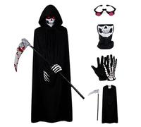 Csafyrt Disfraz de Grim Reaper 5 Unids/Set para Niños Medianos Ojos Brillantes Trajes de Cosplay para Niños Disfraces de Halloween At