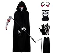 Csafyrt Disfraz de Grim Reaper 5 Unids/Set para Niños Pequeños Ojos Brillantes Trajes de Cosplay para Niños Disfraces de Halloween At