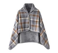 CSARPECT Poncho Mujeres, Franela Chal Cape Cardigan Invierno Frazada Caliente Cómodo Bufanda Tartán Estola Botones Mantita Forro