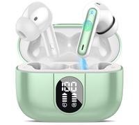 Csasan Auriculares Inalambricos, Auriculares Bluetooth 5.3 HiFi Estéreo con HD Micró, Pantalla LED Cascos Inalambricos Reproducción de 40H, Control Táctil, IPX7 Impermeable, Carga Rápida USB-C Verde