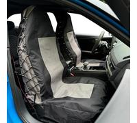 CSCOMFY - Fundas de asiento gris y negras para coches, camiones, SUV, juego universal de organizadores tácticos de múltiples bolsillos de lona, impermeables, protectores de asiento delanteros