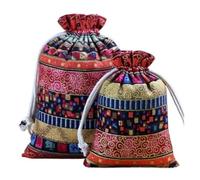CSFFA 10 unids/lote bolsas de algodón con cordón de impresión tradicional paquete de joyería Vintage bolsas pequeñas 7x9/10x1 4/13x18cm(Red,7x9cm(10pcs))