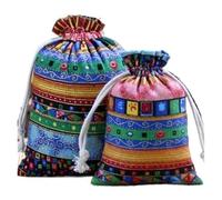 CSFFA 10 unids/lote bolsas de algodón con cordón de impresión tradicional paquete de joyería Vintage bolsas pequeñas 7x9/10x1 4/13x18cm(Green,13x18cm(10pcs))
