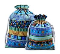 CSFFA 10 unids/lote bolsas de algodón con cordón de impresión tradicional paquete de joyería Vintage bolsas pequeñas 7x9/10x1 4/13x18cm(Blue,7x9cm(10pcs))