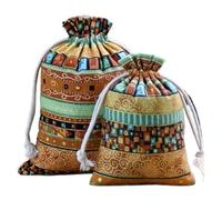CSFFA 10 unids/lote bolsas de algodón con cordón de impresión tradicional paquete de joyería Vintage bolsas pequeñas 7x9/10x1 4/13x18cm(Yellow,10x14cm(10pcs))